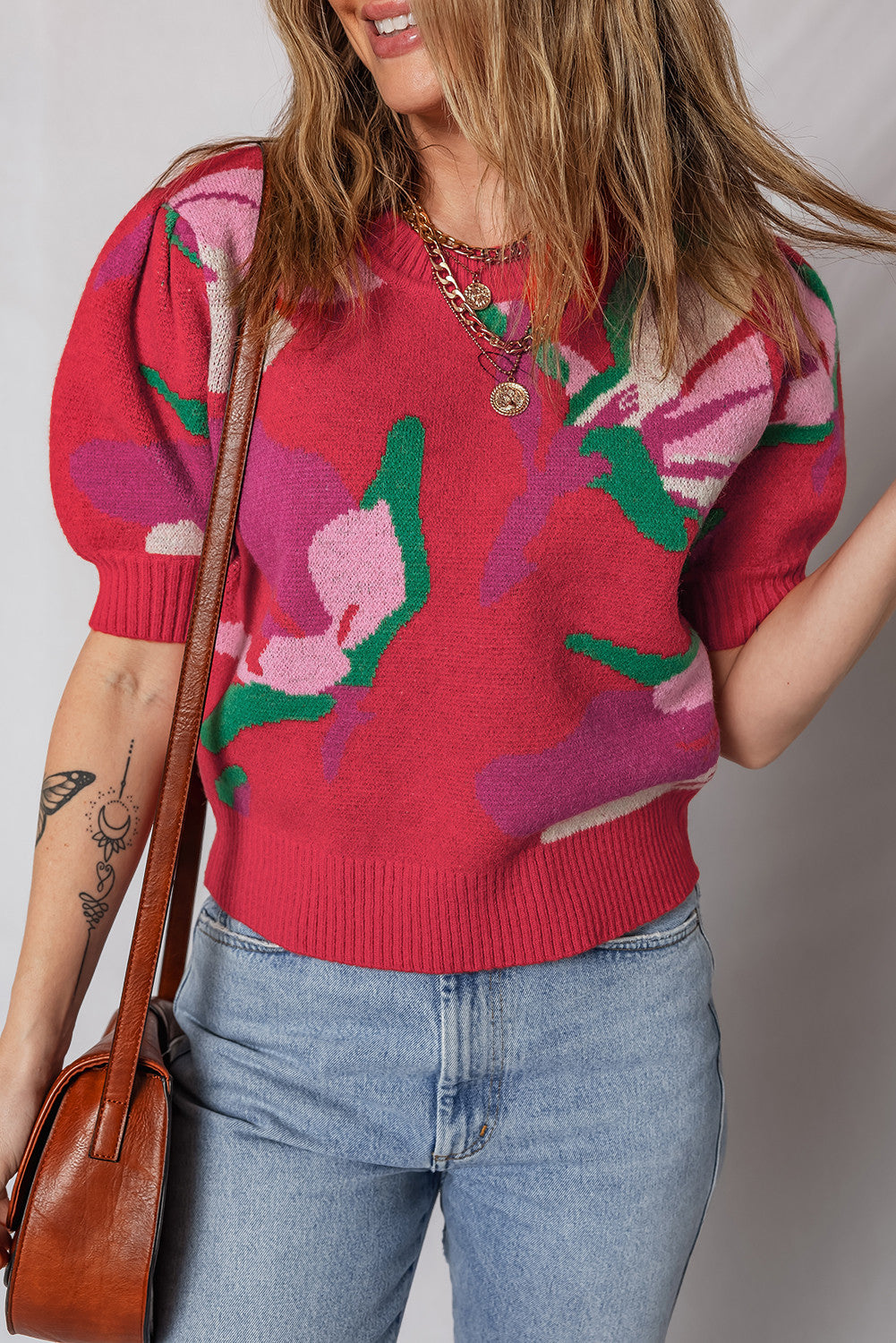 Red Floral Abstract Sweater LT