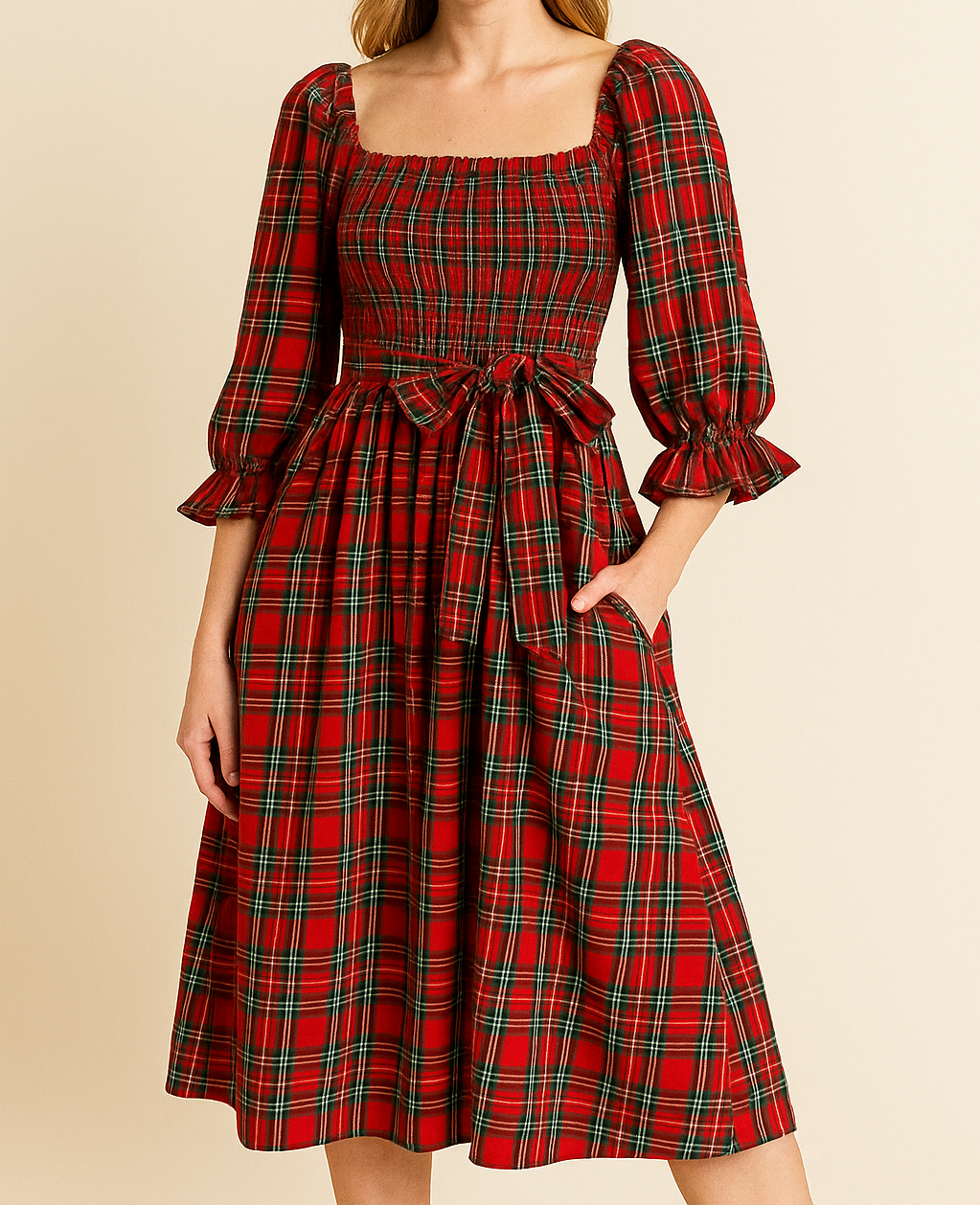 Plaid Knot Midi Dress RTS