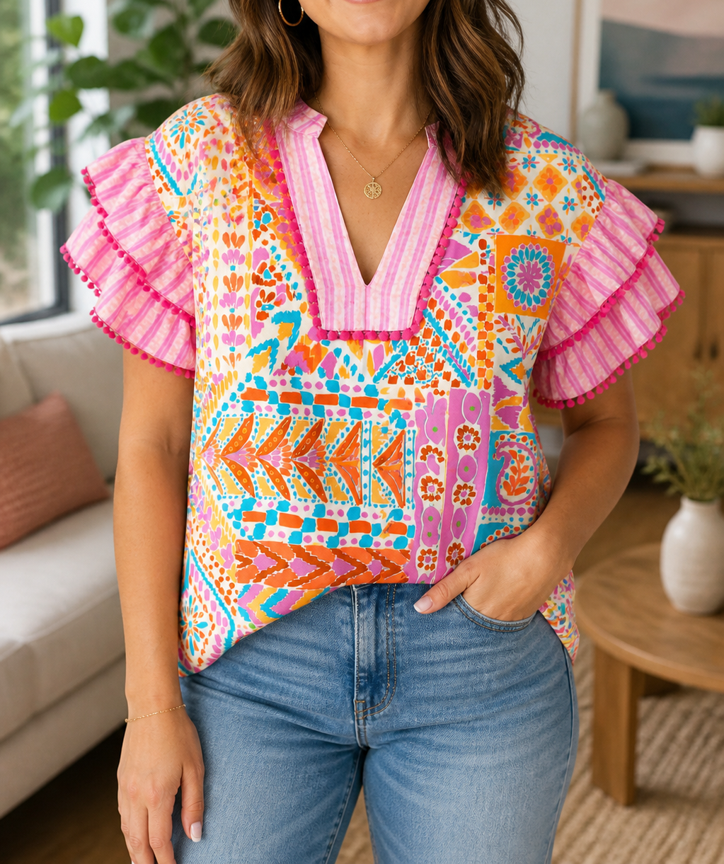 Rose Plus Geometric Blouse New RTS