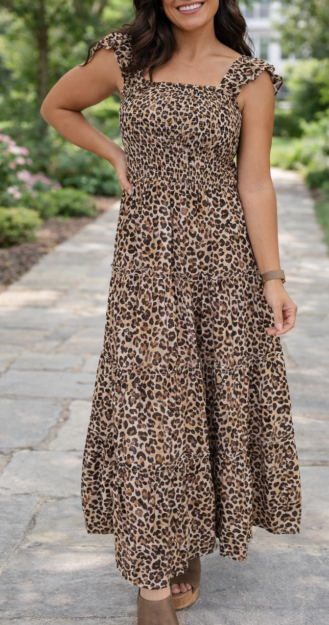Ruffled Straps Leopard Dress