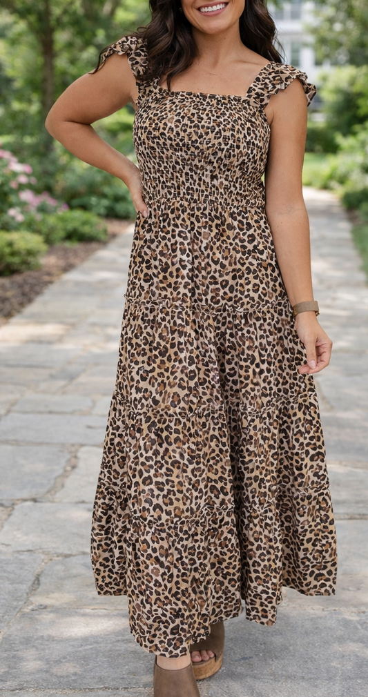 Ruffled Straps Leopard Dress RTS