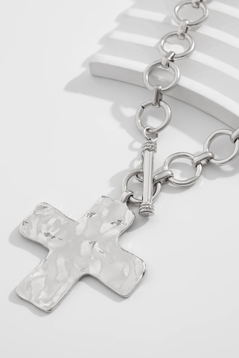 Hammered Cross Toggle Necklace Zenana