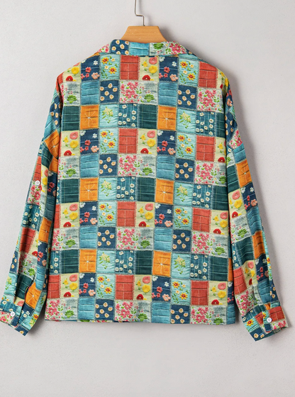 Floral Patchwork V Neck Blouse RTS