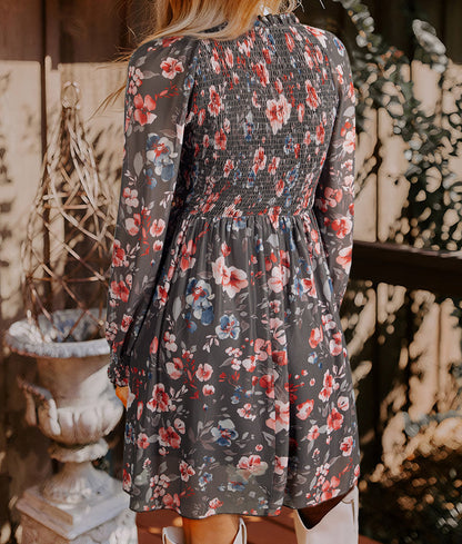 Smocked Floral Mesh Dress LT