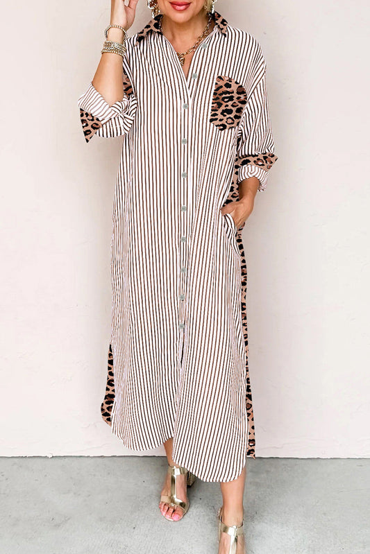 Stripe Leopard Button Dress Slits LT