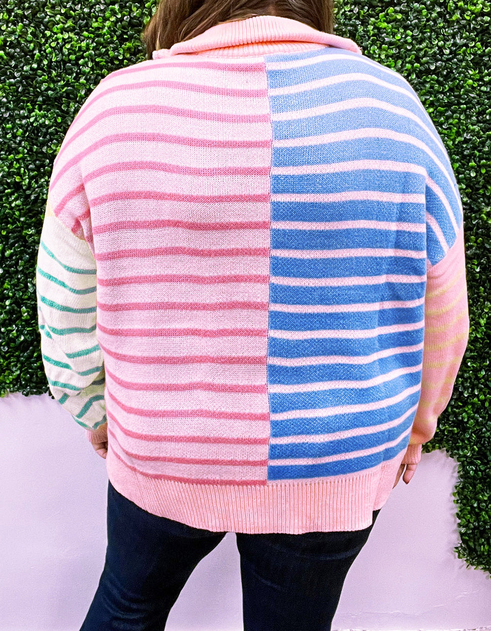 Striped Colorblock Plus Size Sweater LT