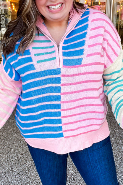 Striped Colorblock Plus Size Sweater LT