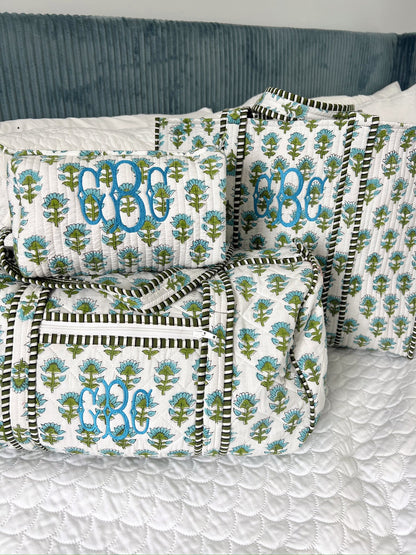 Quilted Block-Print Duffel Bag