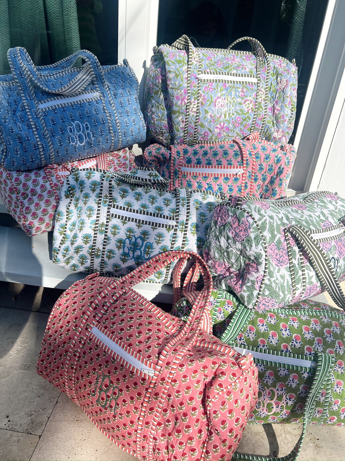 Quilted Block-Print Duffel Bag