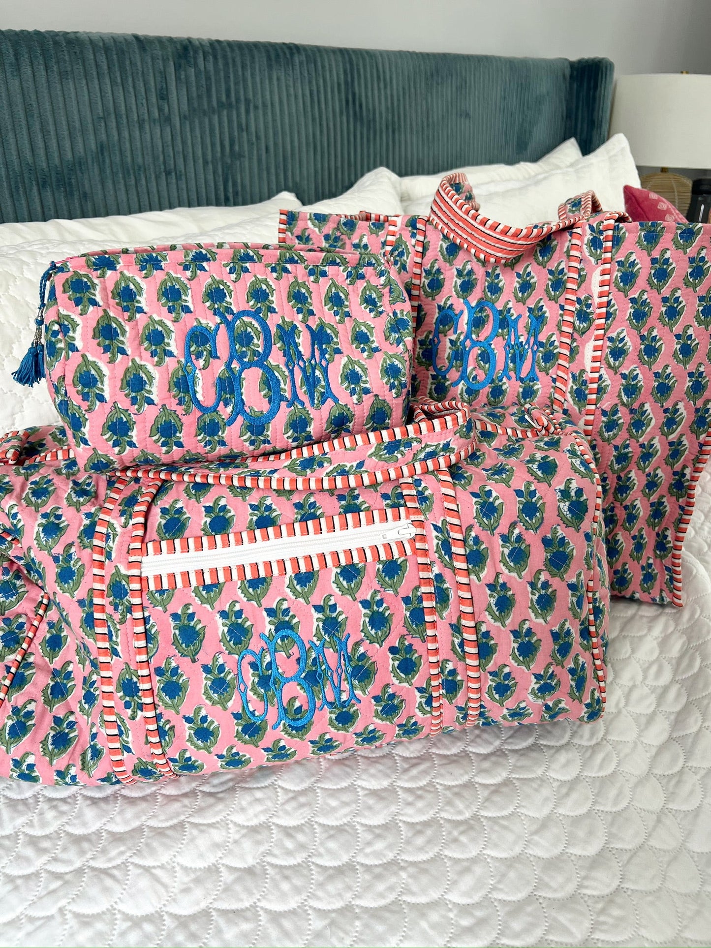 Quilted Block-Print Duffel Bag