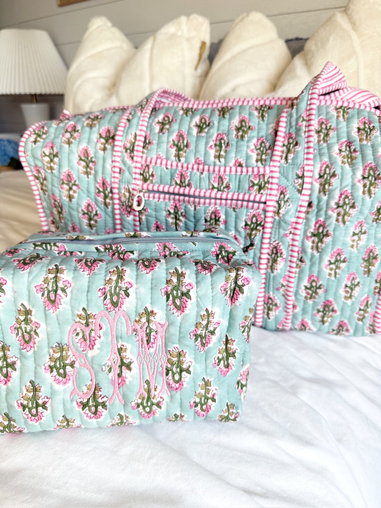 Quilted Block-Print Duffel Bag