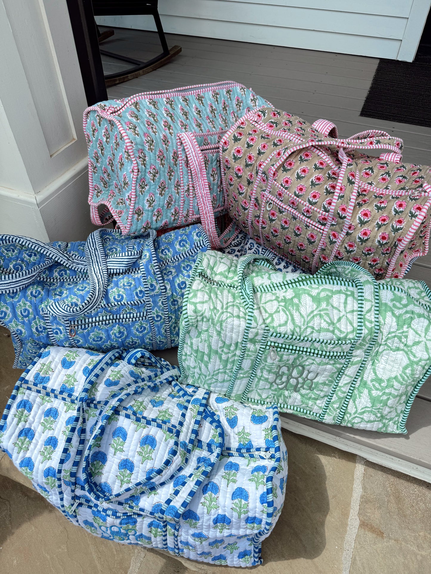 Quilted Block-Print Duffel Bag