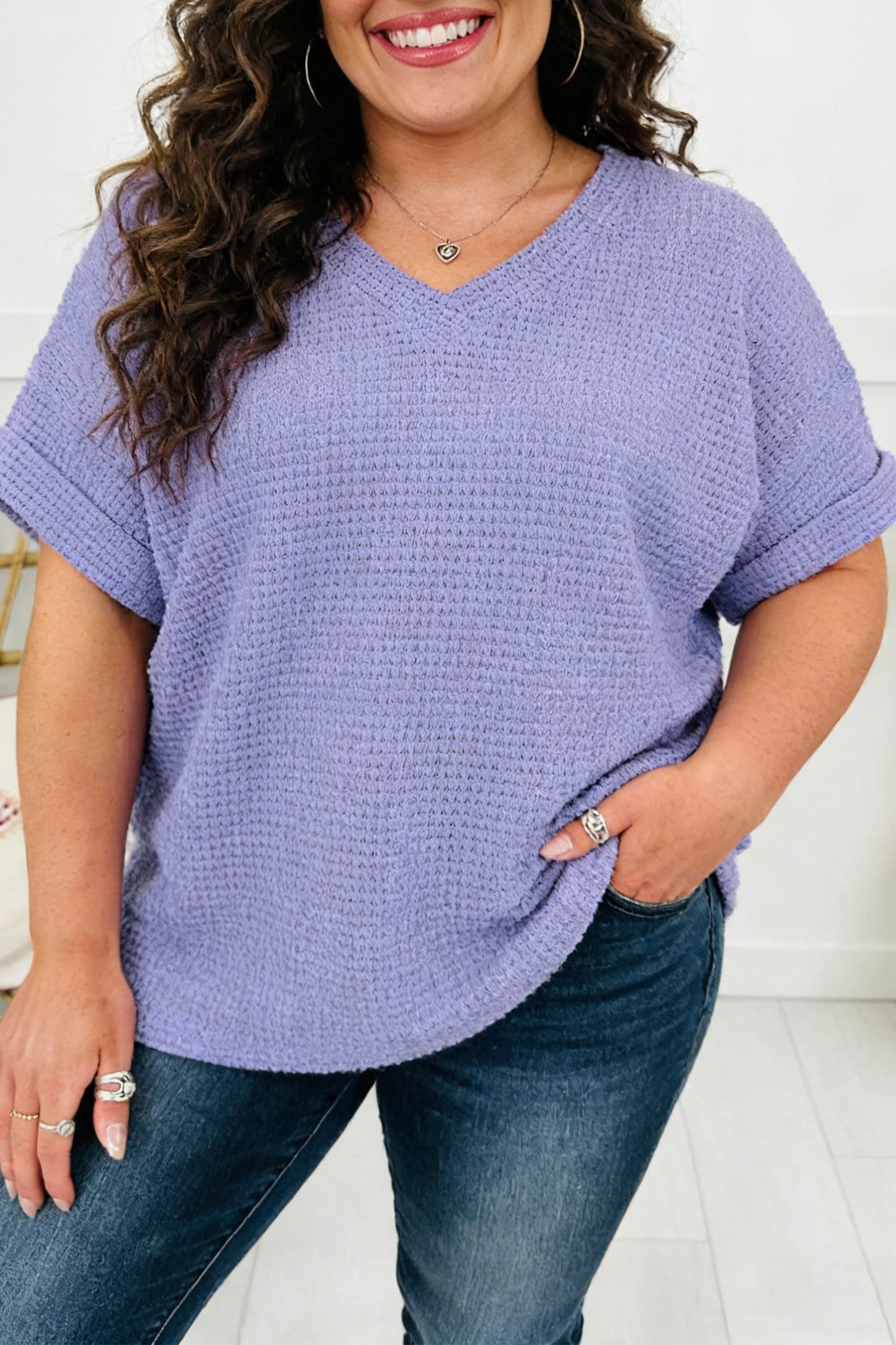 V Neck Plus Waffle Top