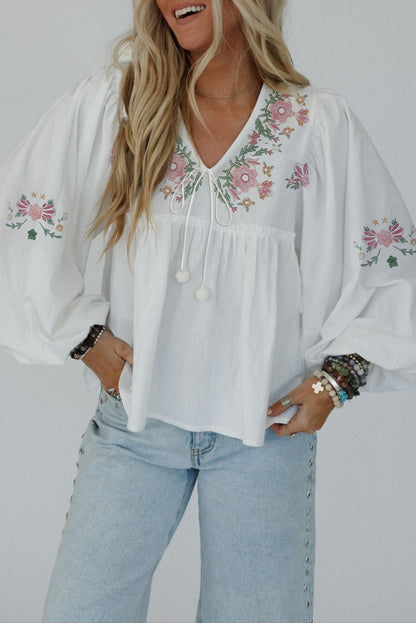 White Flower Babydoll Blouse LT