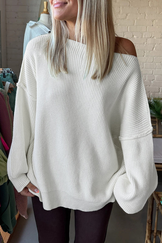 White Drop Shoulder Sweater LT