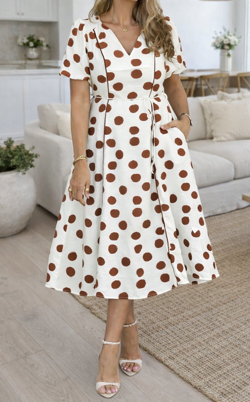 White Polka Dot Midi Dress RTS