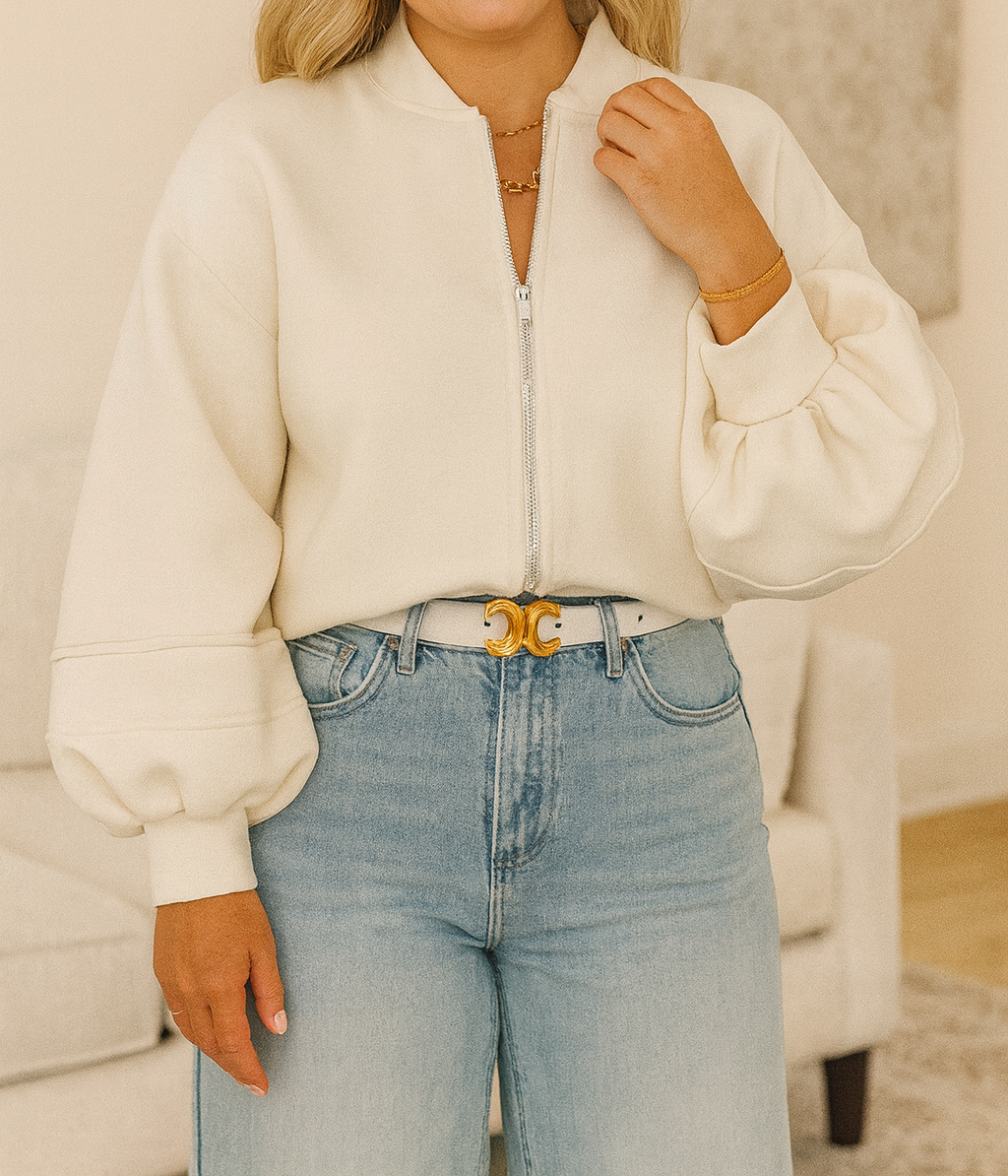 White Zip Up Knit Puff Jacket LT