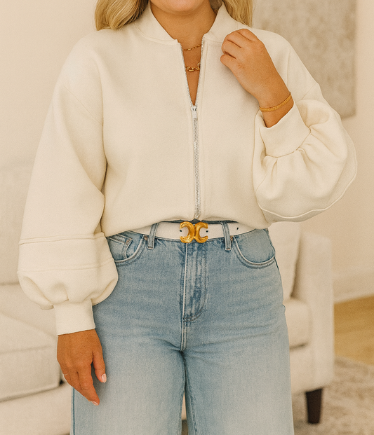 White Zip Up Knit Puff Jacket LT