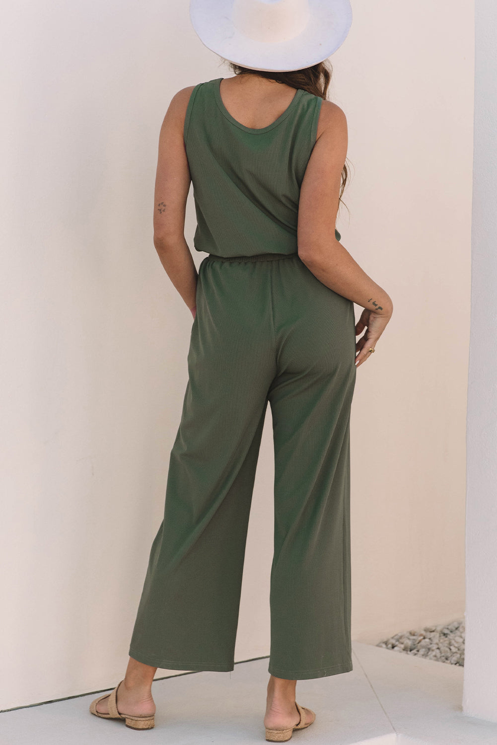 Green Buttoned Wide Leg Jumpsuit LT