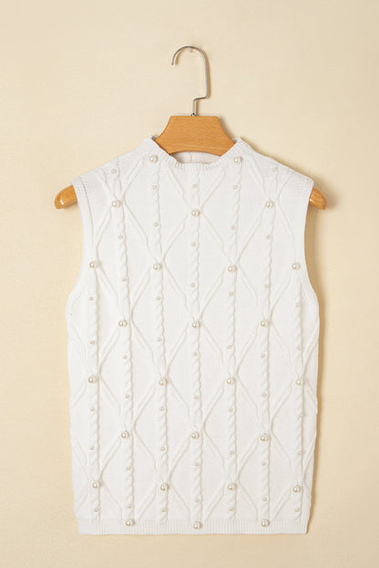 White Pearled Sweater Vest LT