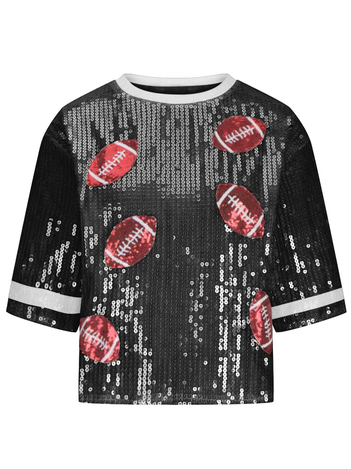 Sequin Football Round Neck Half Sleeve Top