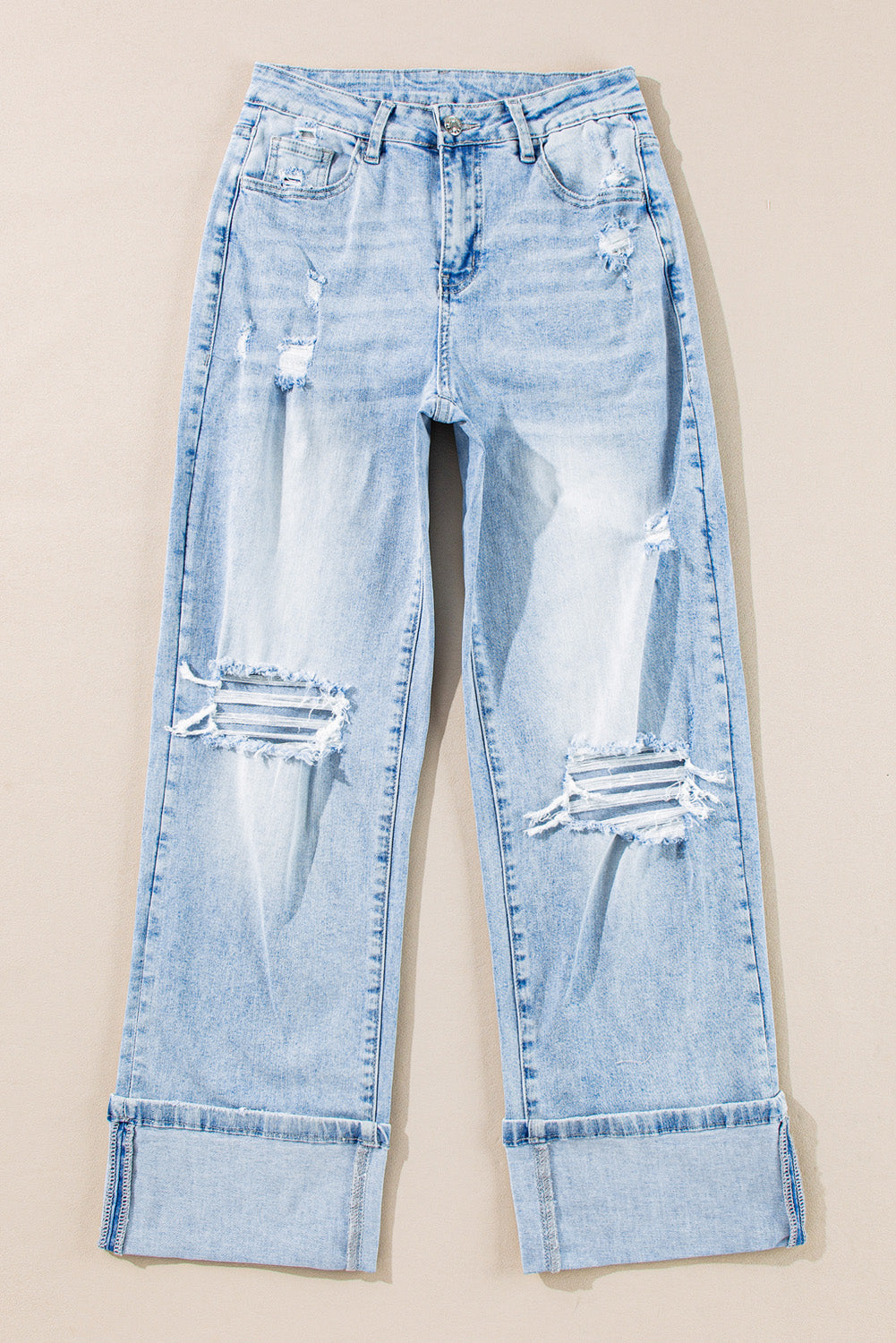 Light-Wash Distressed Flare Jeans