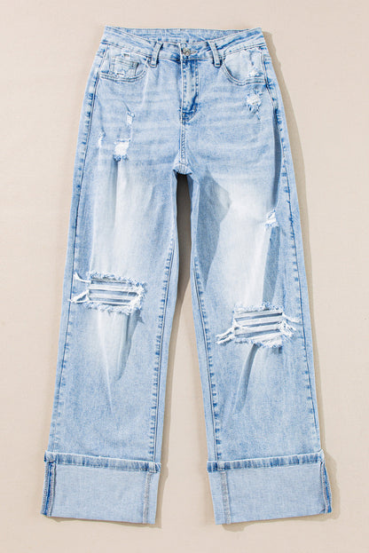 Light-Wash Distressed Flare Jeans