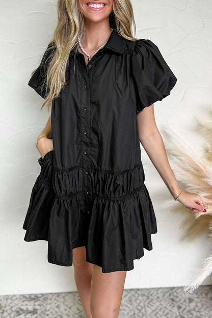 Black Ruffle Mini Dress RTS