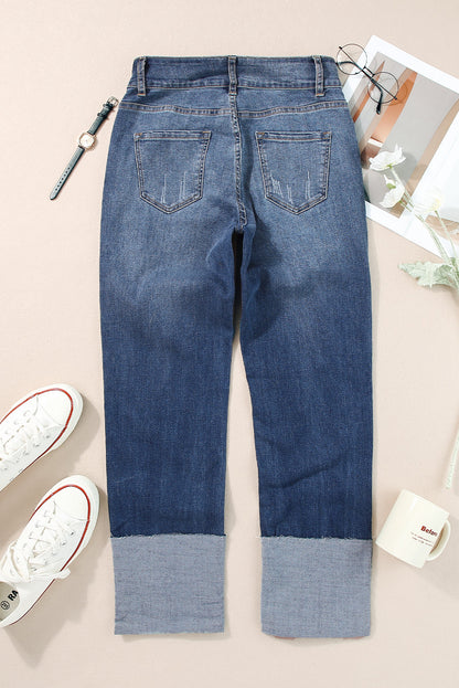 High Waist Straight Cuff Jeans LT