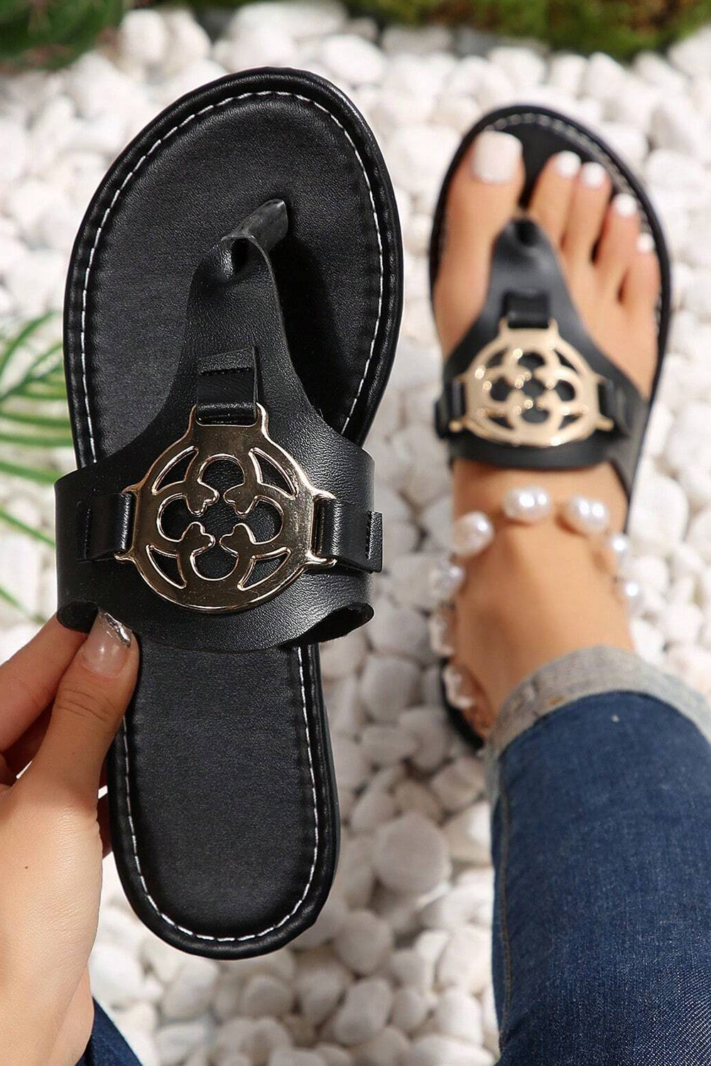 Black with Metal Decor Sandal RTS