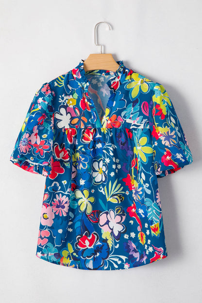 Blue Flower Puff Blouse LT