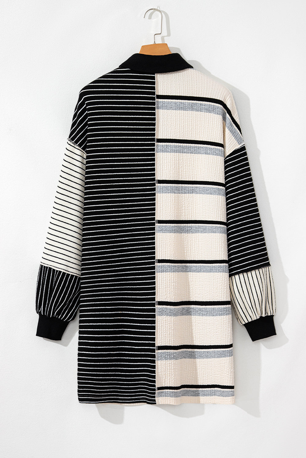 Black Stripe Colorblock Henley Mini Dress LT