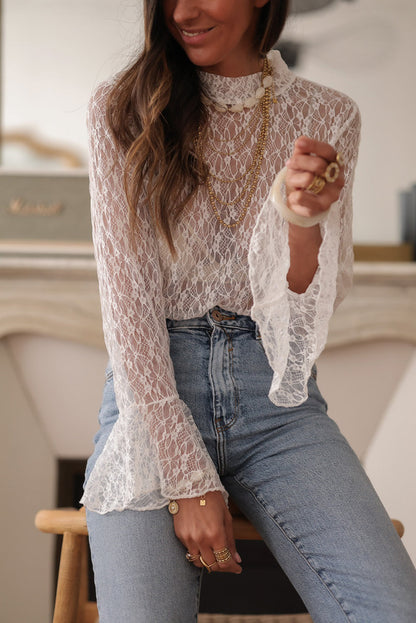 Sheer Lace Bell Sleeve Blouse LT