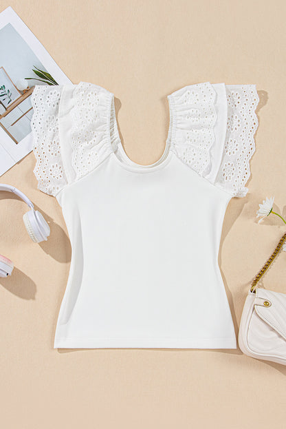 White Eyelet Slim Top LT