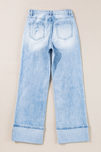 Light-Wash Distressed Flare Jeans