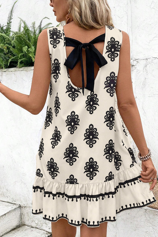 Beige Geometric Bowknot Dress LT