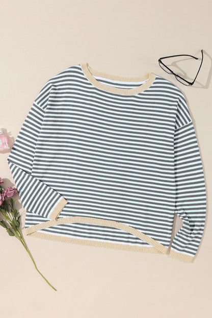 Grey Contrast Striped Sweater LT