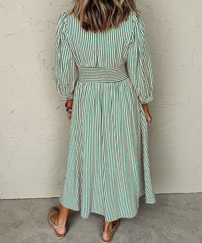 Green Stripe Clinched Midi Dress LT