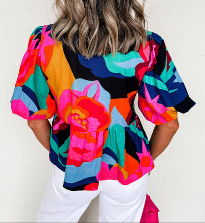 Abstract Front Tied Blouse LT