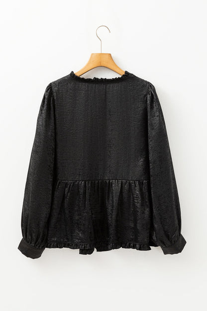 Black Metallic Babydoll Blouse LT