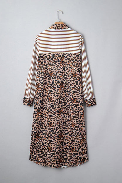 Stripe Leopard Button Dress Slits LT