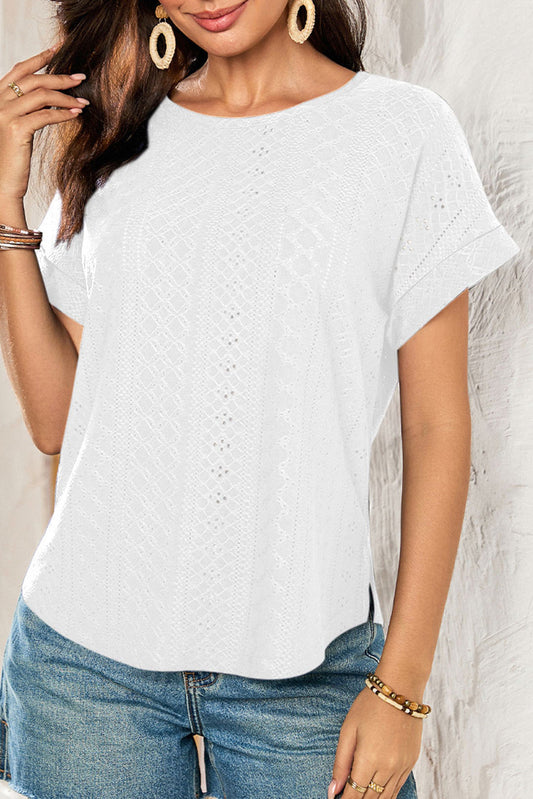 White Eyelet Cuffed Top RTS