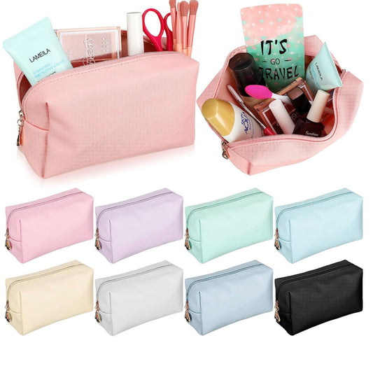 Preppy Makeup Bag Leather Zipper Cosmetic Bag Water Resistant Versatile Makeup Pouch Travel Cosmetic Organizer Portable Toiletry Bag Daily Storage Beauty Bag