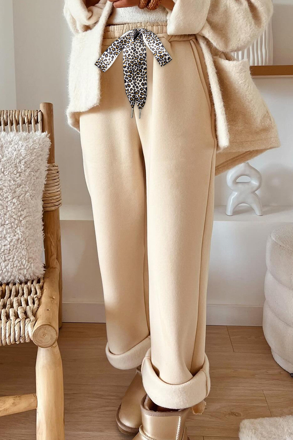 Fleece Leopard Drawstring Pants LT