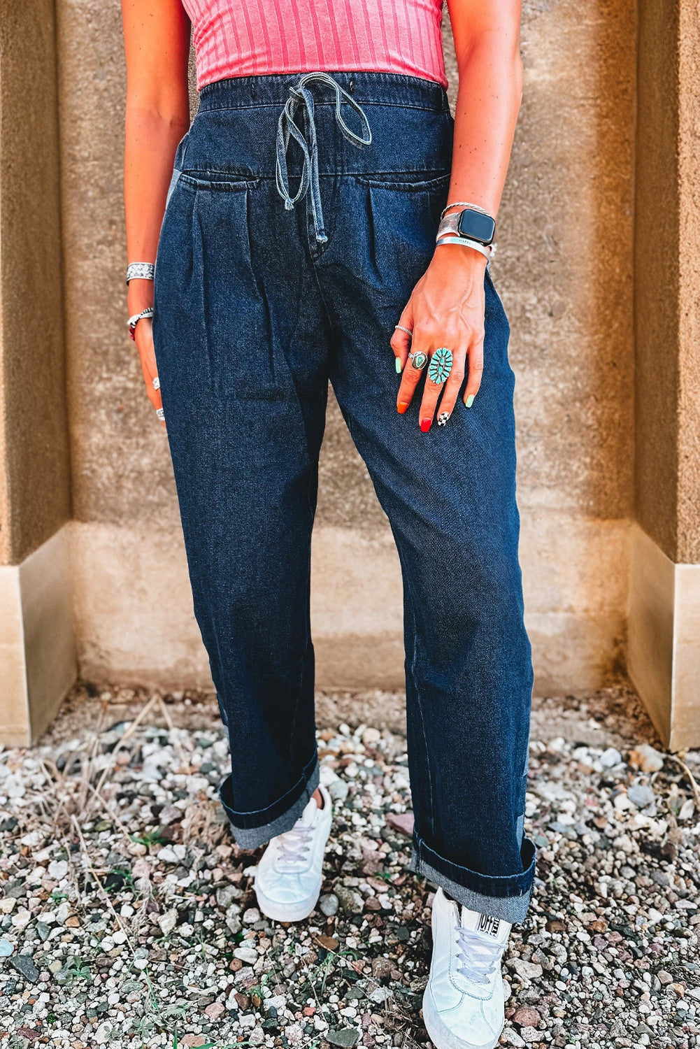 Blue Checkered Drawstring Pants RTS