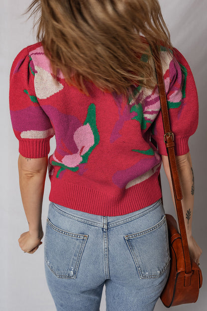 Red Floral Abstract Sweater LT